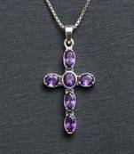 Pure 925 silver cross amethyst pendant for men & women