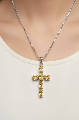 Pure 925 silver cross citrine pendant for men & women