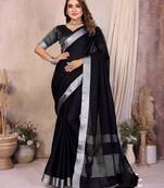 Black weaving linen cotton saree with blouse