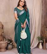 Green weaving linen cotton saree with blouse