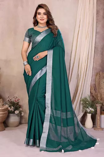 Green weaving linen cotton saree with blouse