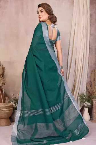 Green weaving linen cotton saree with blouse