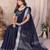 Navy blue weaving linen cotton saree with blouse