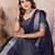 Navy blue weaving linen cotton saree with blouse