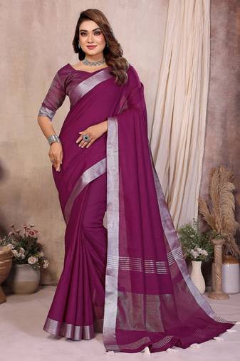 Purple weaving linen cotton saree with blouse