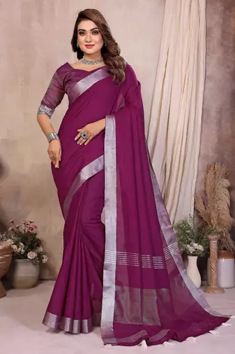 Purple weaving linen cotton saree with blouse
