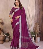 Purple weaving linen cotton saree with blouse