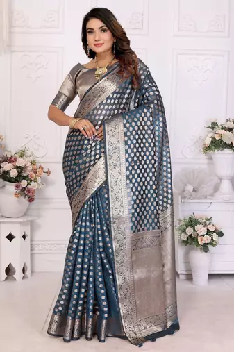 Blue weaving soft organza saree with blouse