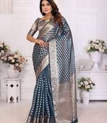 Blue weaving soft organza saree with blouse