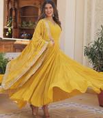 Faux Georgette Sequins Embroidered Readymade Gown with Dupatta | Festive Wear