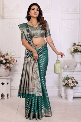 Green weaving soft organza saree with blouse