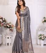 Grey weaving soft organza saree with blouse