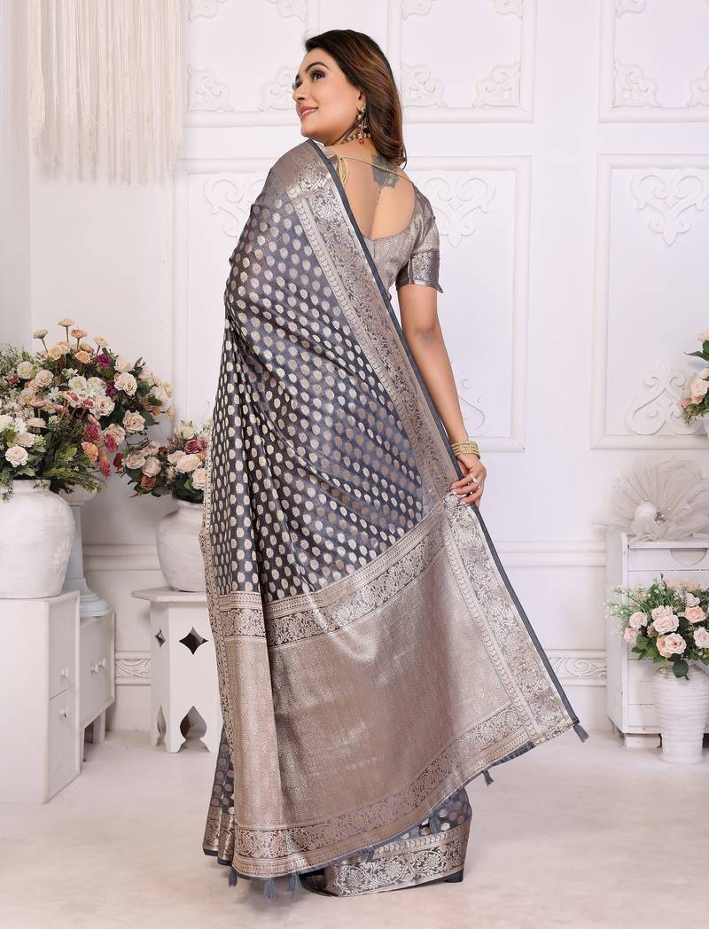 Grey weaving soft organza saree with blouse