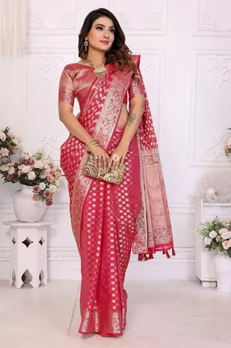 Red weaving soft organza saree with blouse