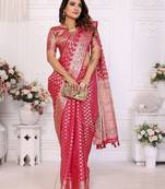 Red weaving soft organza saree with blouse