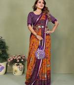 Mustard printed mal cotton saree with blouse