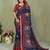 Navy blue printed mal cotton saree with blouse