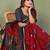Red printed mal cotton saree with blouse