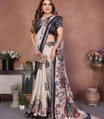 Black printed mal cotton saree with blouse
