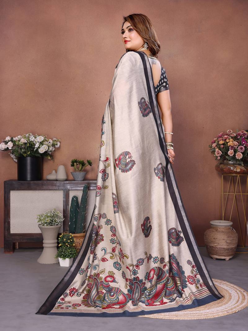 Black printed mal cotton saree with blouse