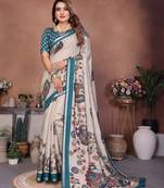 Green printed mal cotton saree with blouse