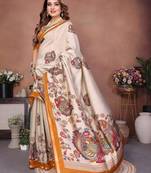 Mustard printed mal cotton saree with blouse