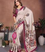 Purple printed mal cotton saree with blouse