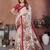 Red printed mal cotton saree with blouse