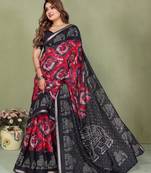 Black printed mal cotton saree with blouse