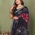 Black printed mal cotton saree with blouse