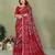 Red printed mal cotton saree with blouse