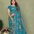 Blue printed mal cotton saree with blouse
