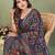Navy blue printed mal cotton saree with blouse