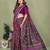 Purple printed mal cotton saree with blouse
