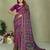 Purple printed mal cotton saree with blouse