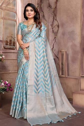 Blue weaving soft organza saree with blouse