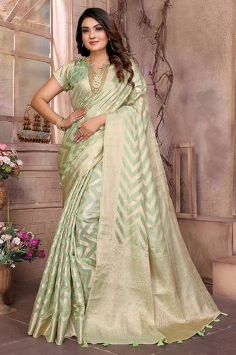 Green weaving soft organza saree with blouse