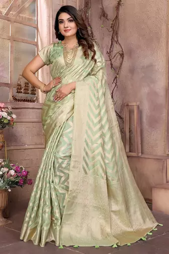 Green weaving soft organza saree with blouse