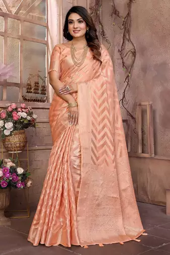 Peach weaving soft organza saree with blouse