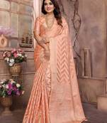Peach weaving soft organza saree with blouse