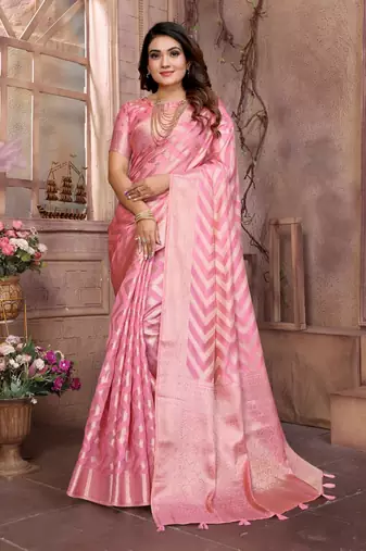 Pink weaving soft organza saree with blouse