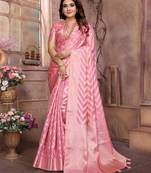 Pink weaving soft organza saree with blouse