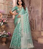 Sea green weaving soft organza saree with blouse
