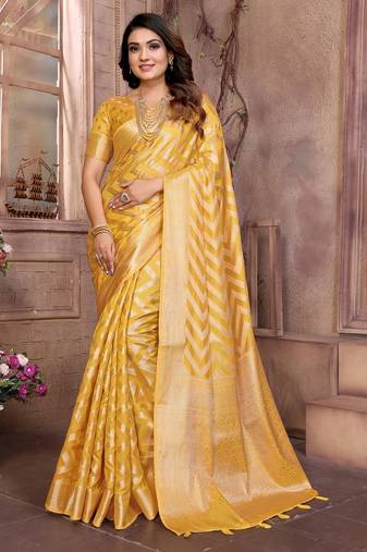 Yellow weaving soft organza saree with blouse