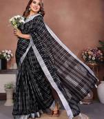 Black weaving linen cotton saree with blouse