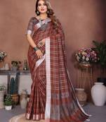 Chocolate weaving linen cotton saree with blouse