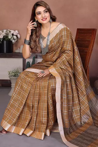 Coffee weaving linen cotton saree with blouse