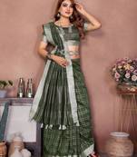 Green weaving linen cotton saree with blouse
