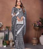 Grey weaving linen cotton saree with blouse