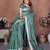 Teal green weaving linen cotton saree with blouse